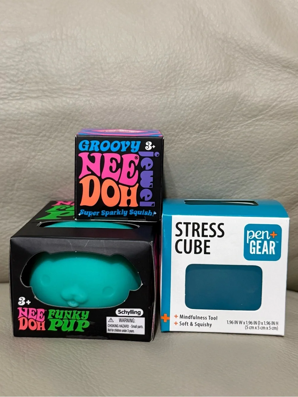NeeDoh Aqua Blue Funky Pup Teenie Groovy Jewel Pen & Gear Stress Cube Squishy